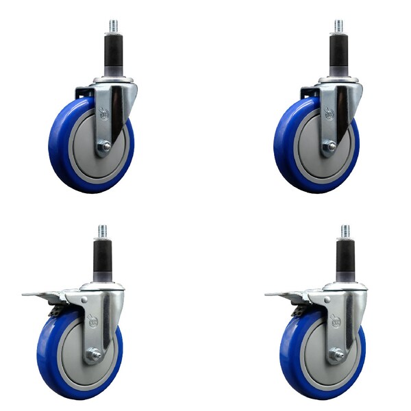 Service Caster 5'' Blue Poly Swivel 1-1/8'' Expanding Stem Caster Set 2 Total Lock Brakes, 4PK SCC-EXTTL20S514-PPUB-BLUE-2-S-2-118 - main